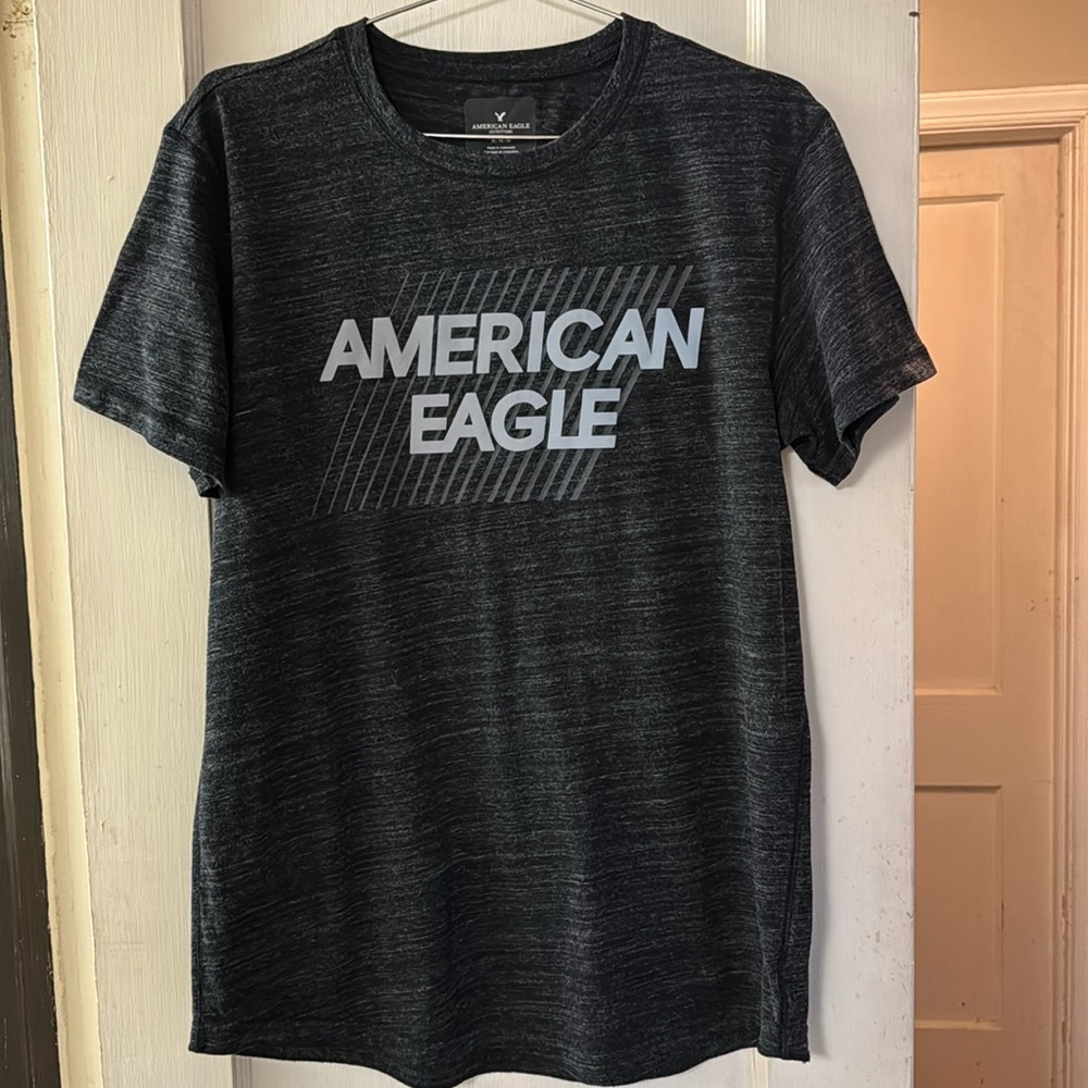 American Eagle Outfitters Men's Black Heather Logo Tee